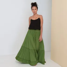 LONG RUFFLED SKIRT - Rayon Voile | Moss Green