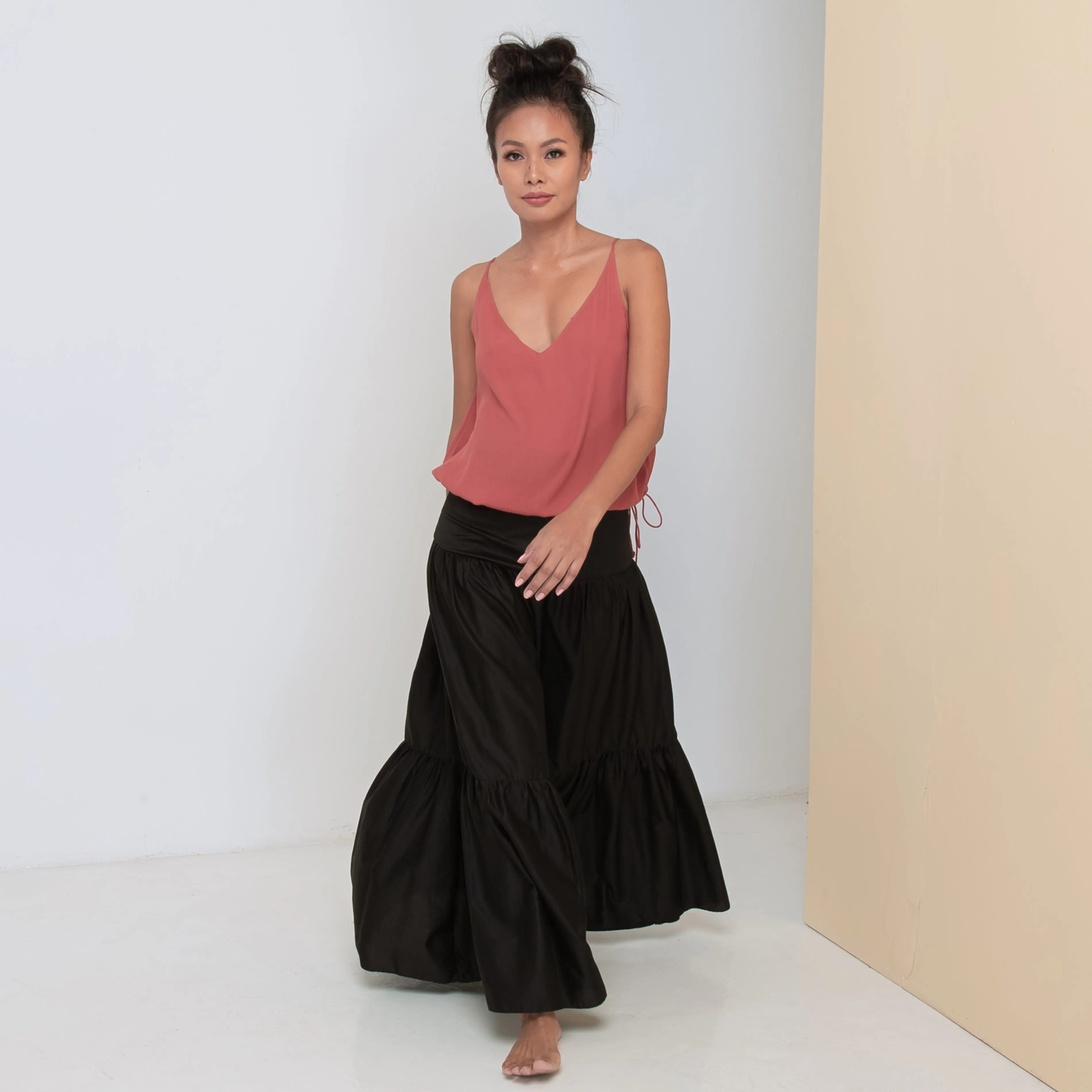 LONG VOLANTS SKIRT - Cotton Sateen | Black