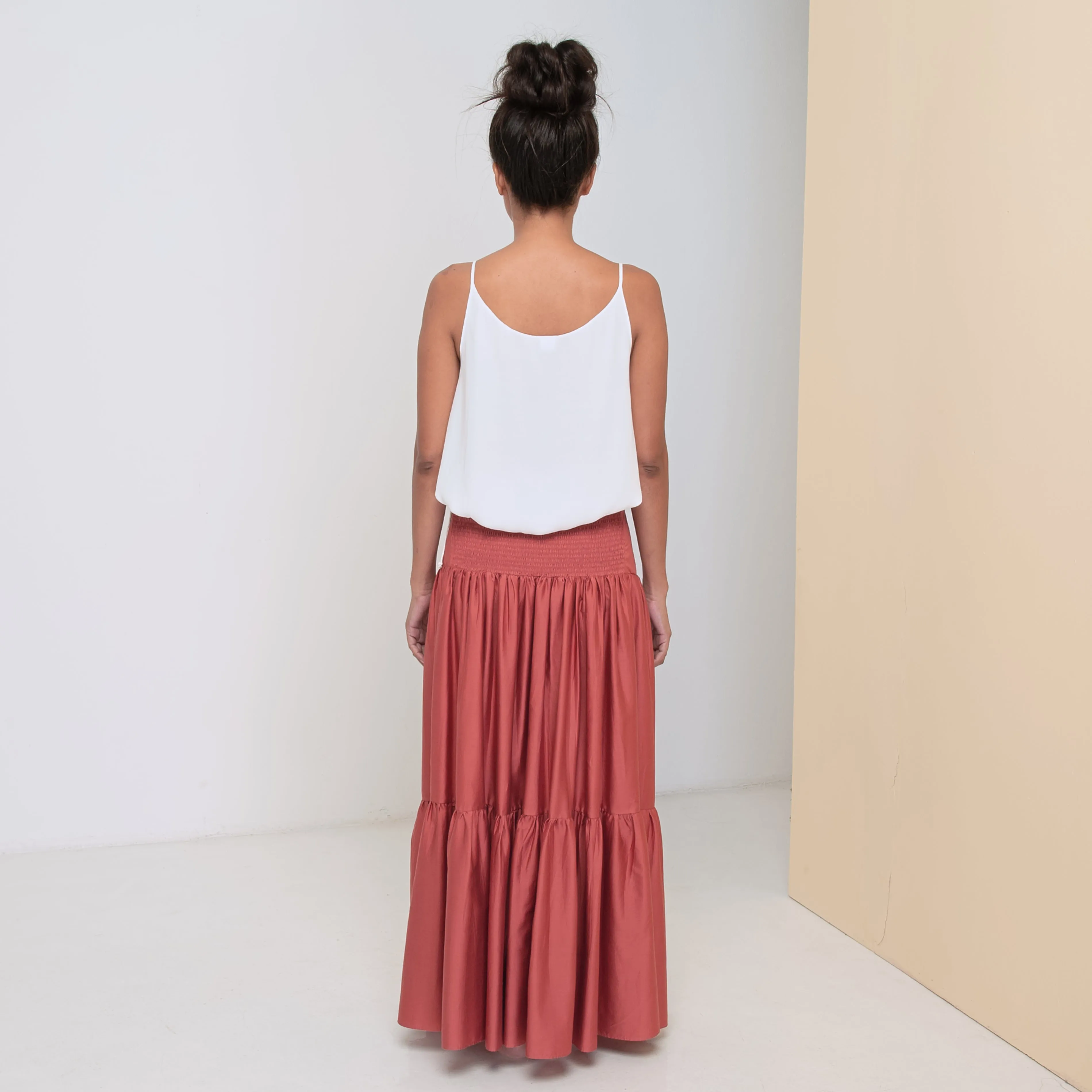 LONG VOLANTS SKIRT - Cotton Sateen | Dusty Rose