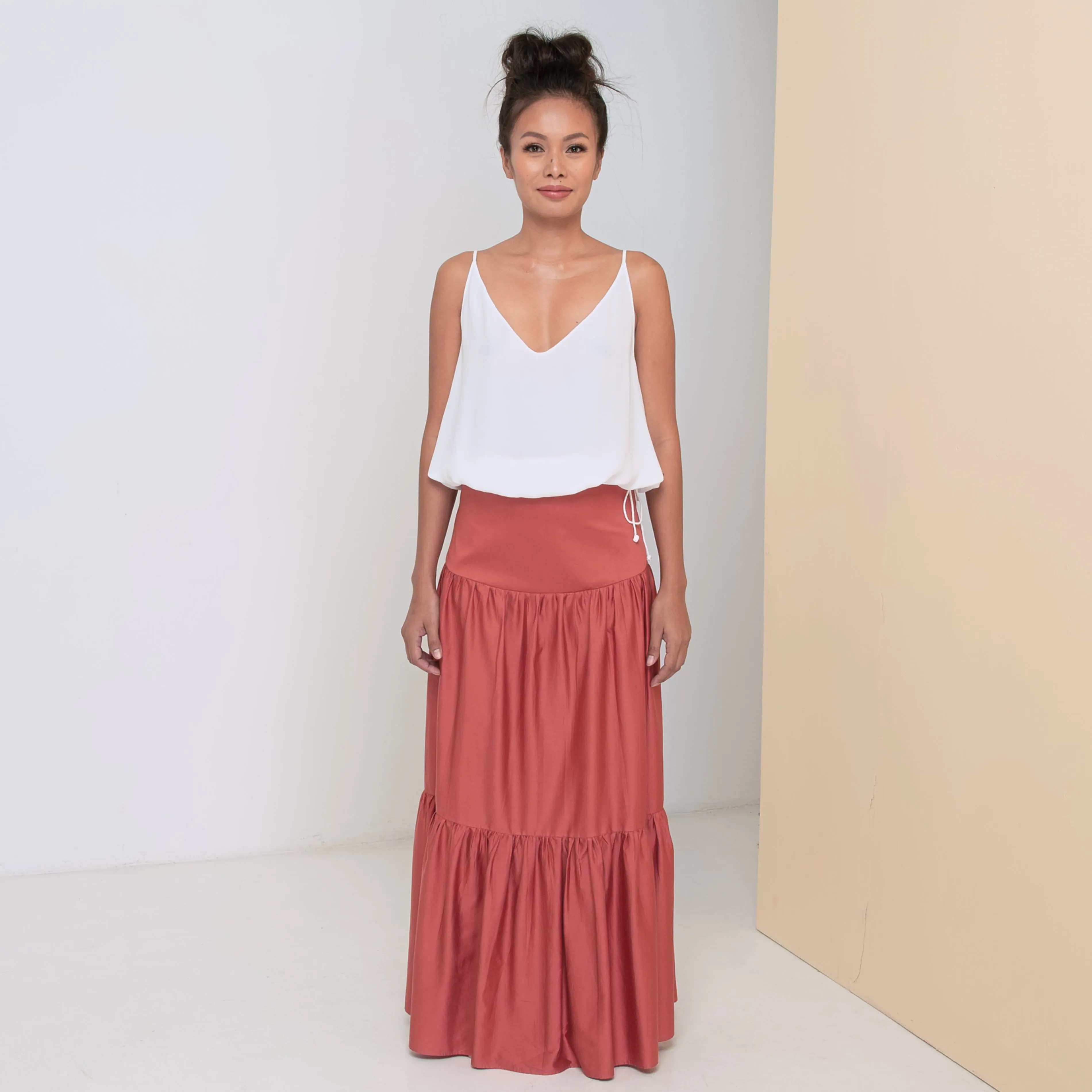 LONG VOLANTS SKIRT - Cotton Sateen | Dusty Rose