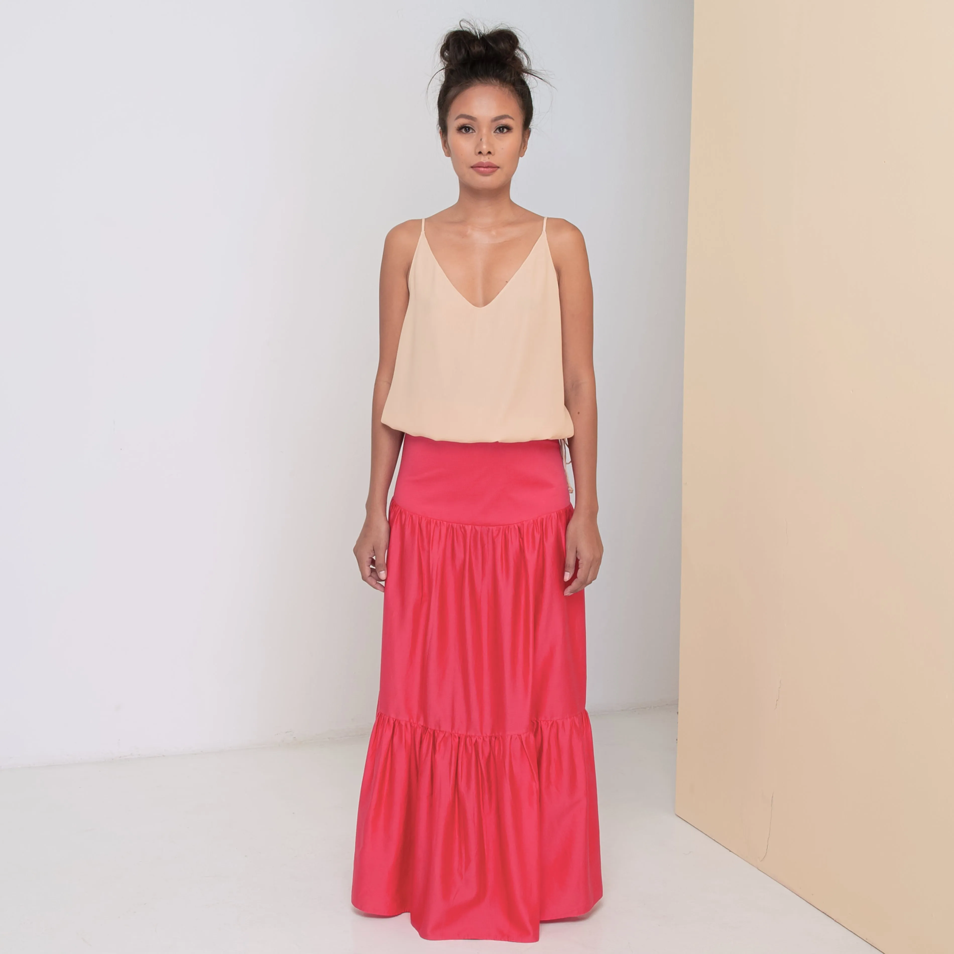 LONG VOLANTS SKIRT - Cotton Sateen | Hot Pink