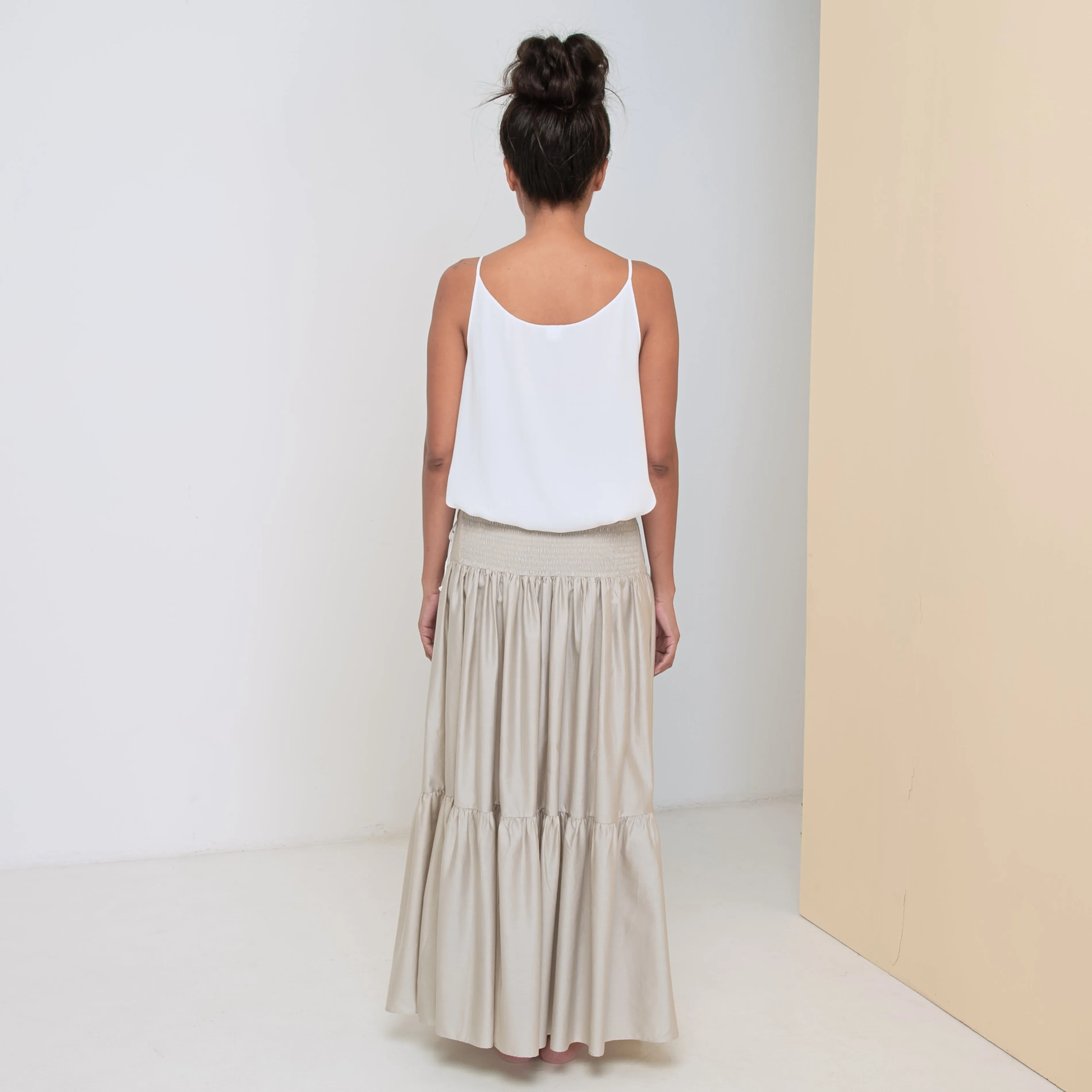 LONG VOLANTS SKIRT - Cotton Sateen | Light Grey Greige