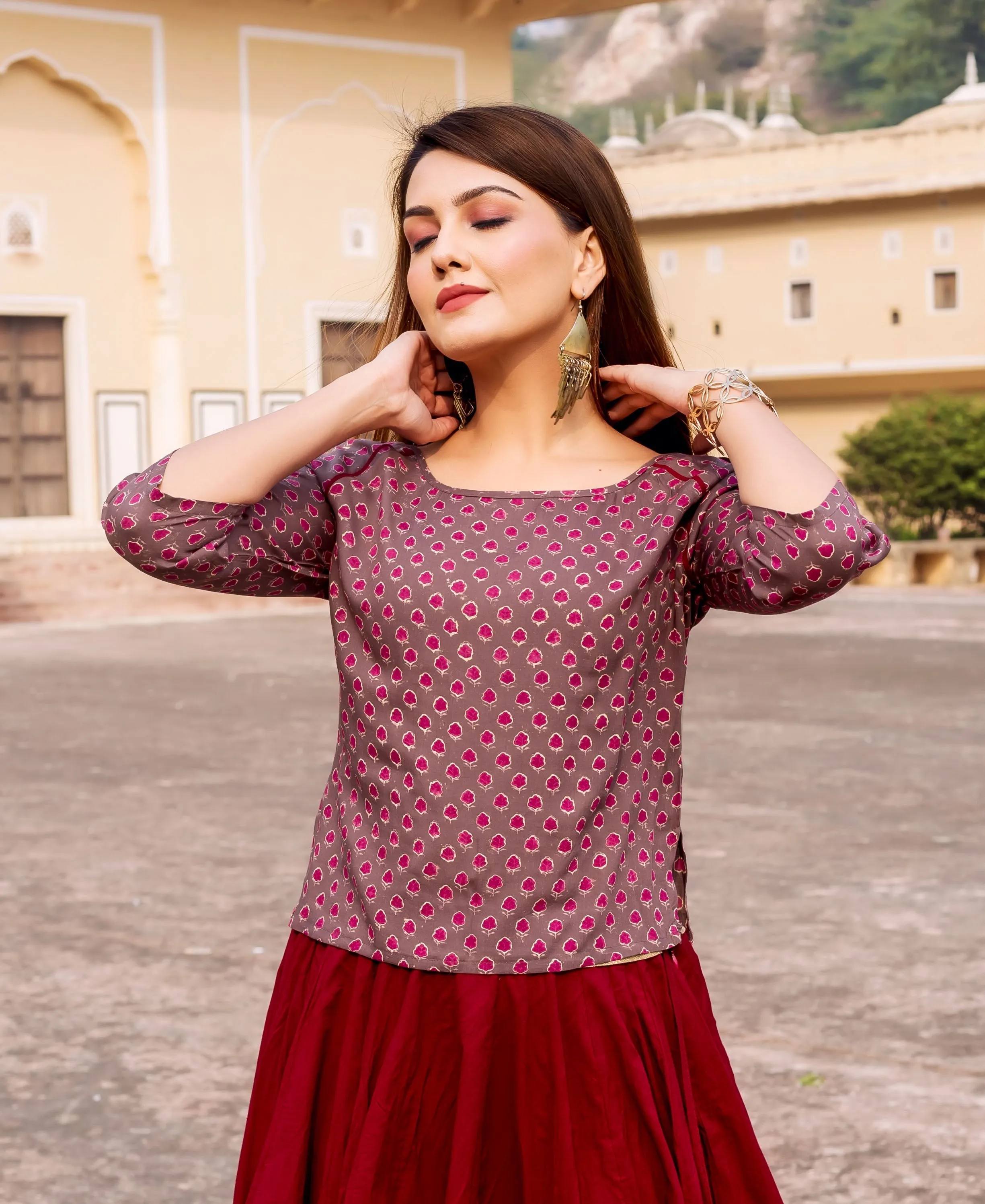 Maroon and Brown Short Top