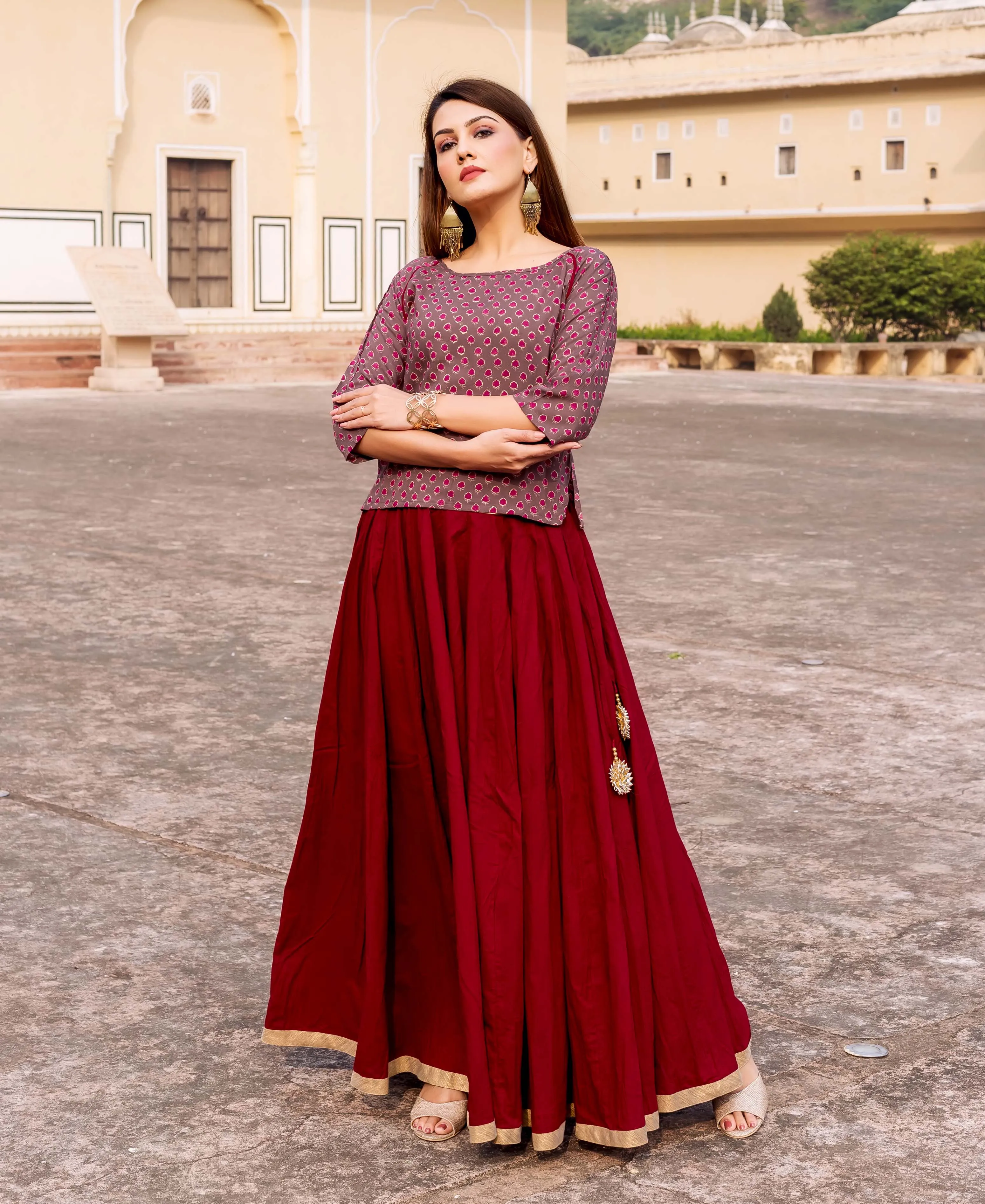 Maroon and Brown Short Top