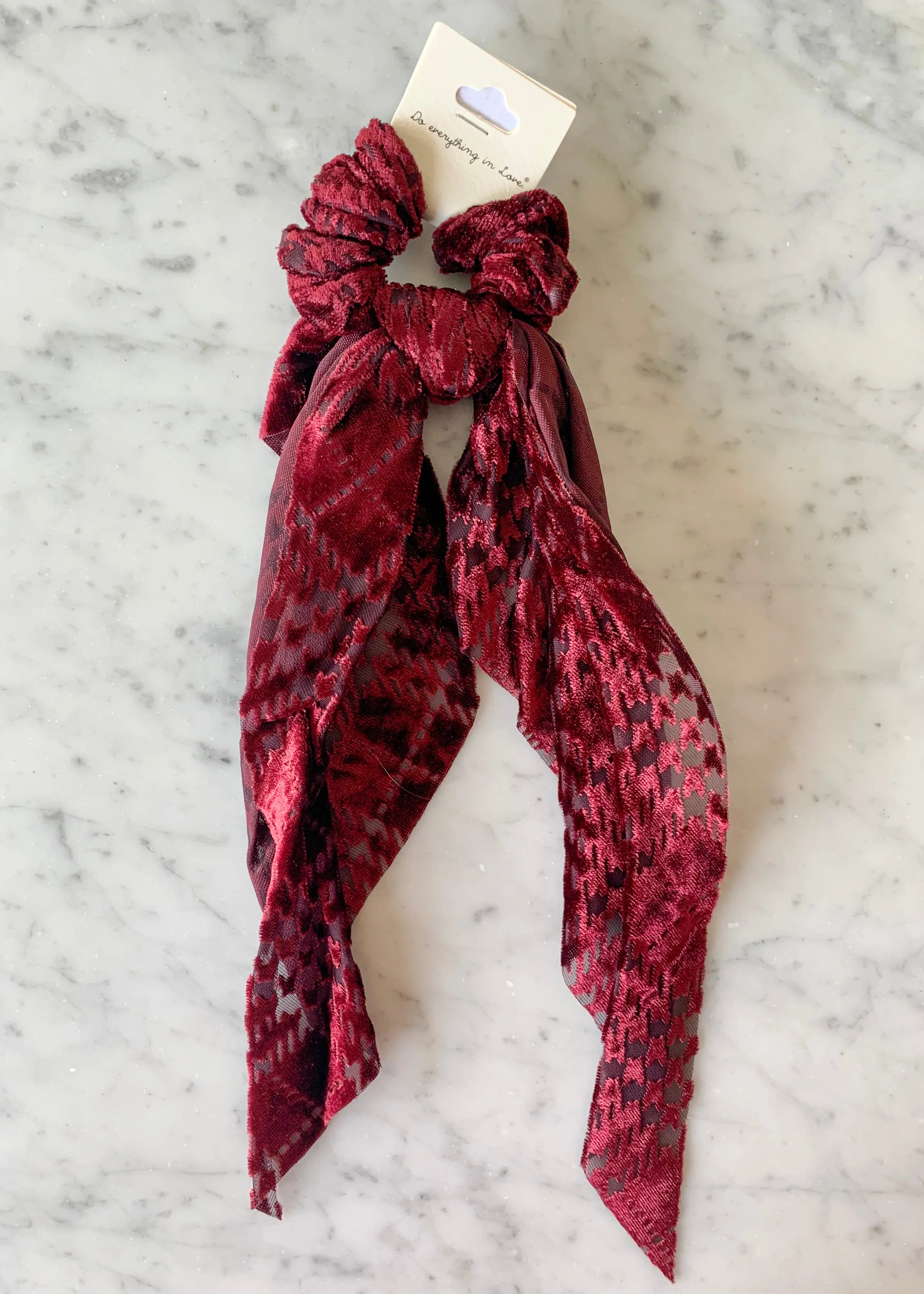 Maroon Plaid Velvet Scarf Scrunchie - FINAL SALE