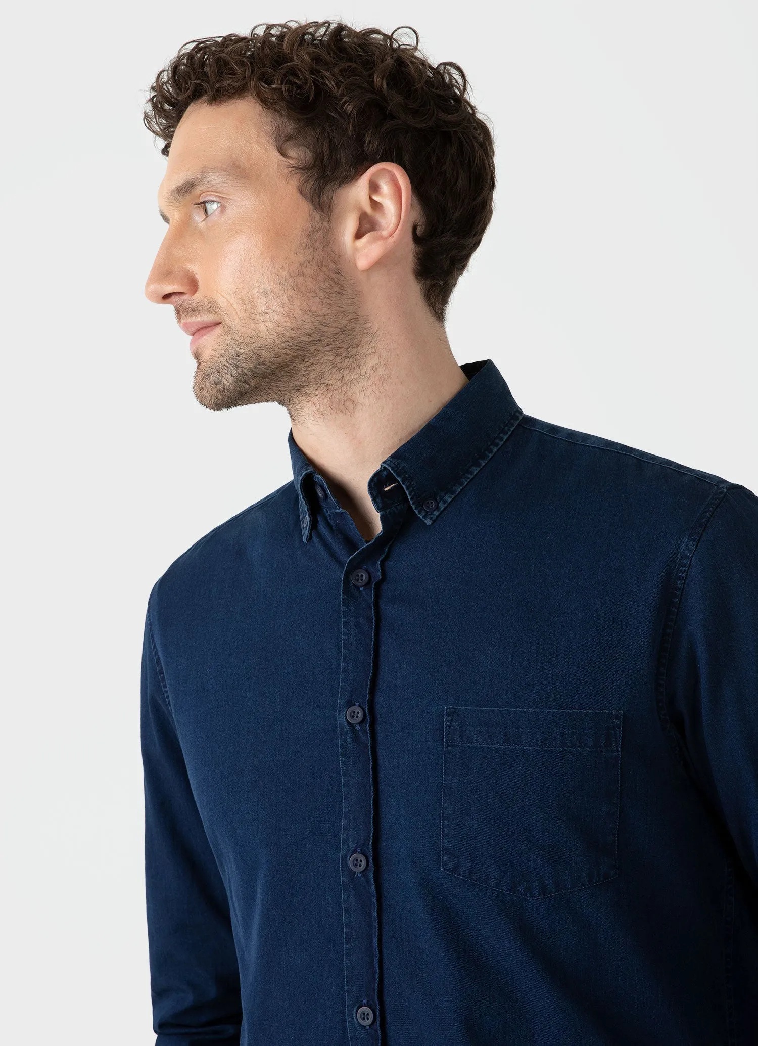 Men's Button Down Denim Shirt in Indigo