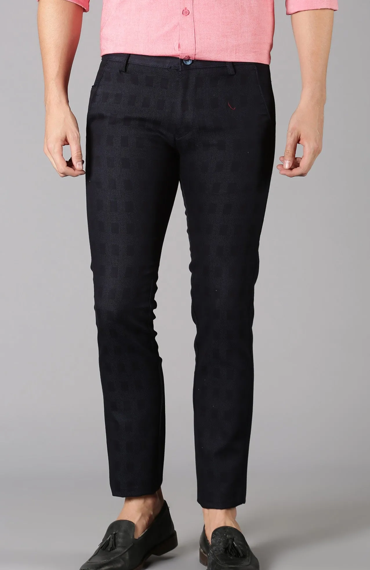 MEN'S NAVY CHECK SLIM FIT TROUSER