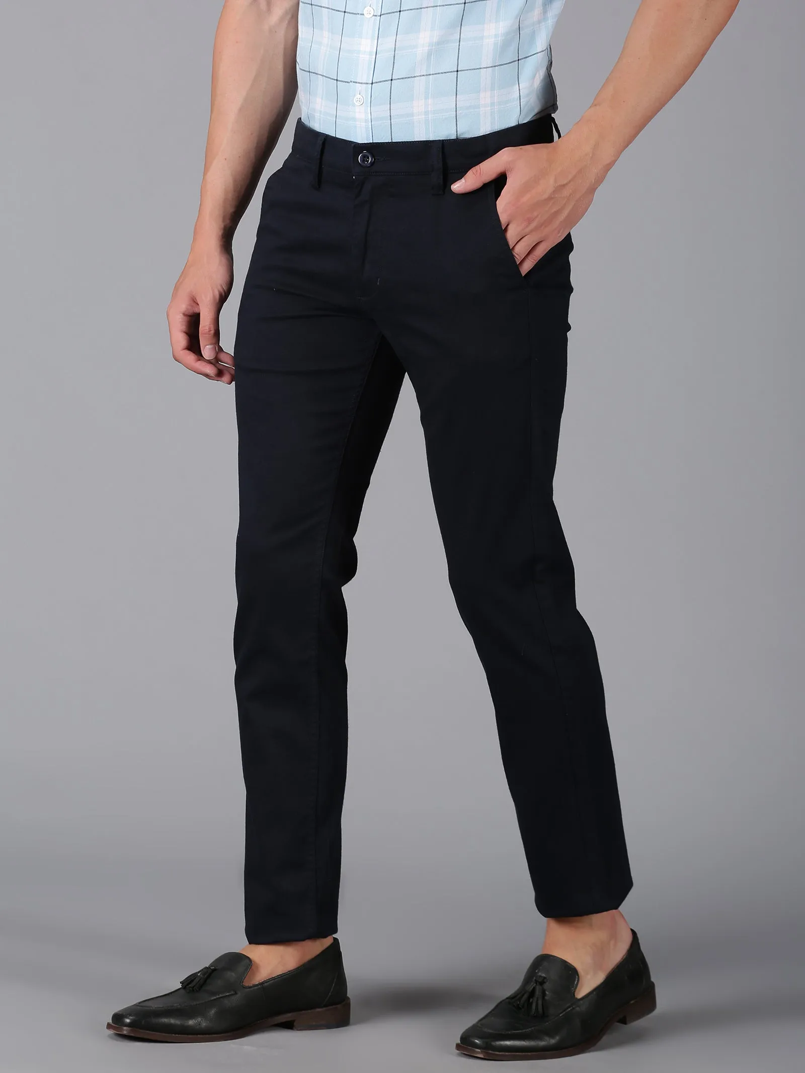 MEN'S NAVY SOLID SLIM FIT TROUSER