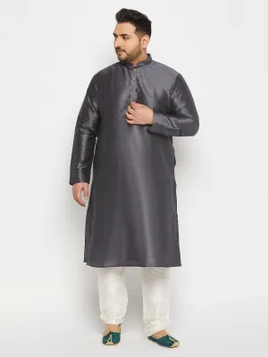 Men's Plus Size Grey Silk Blend Kurta Pant Set