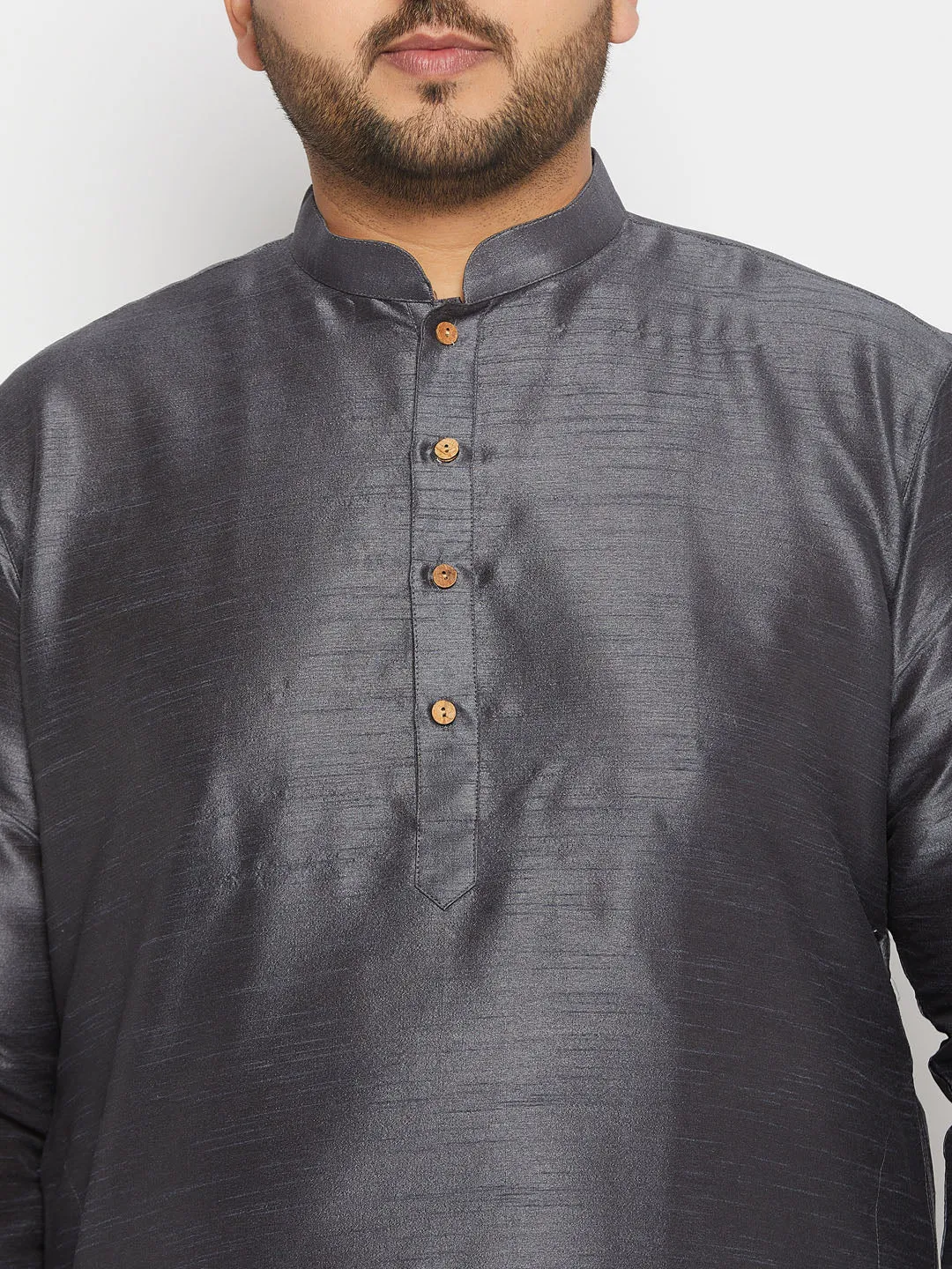 Men's Plus Size Grey Silk Blend Kurta Pant Set