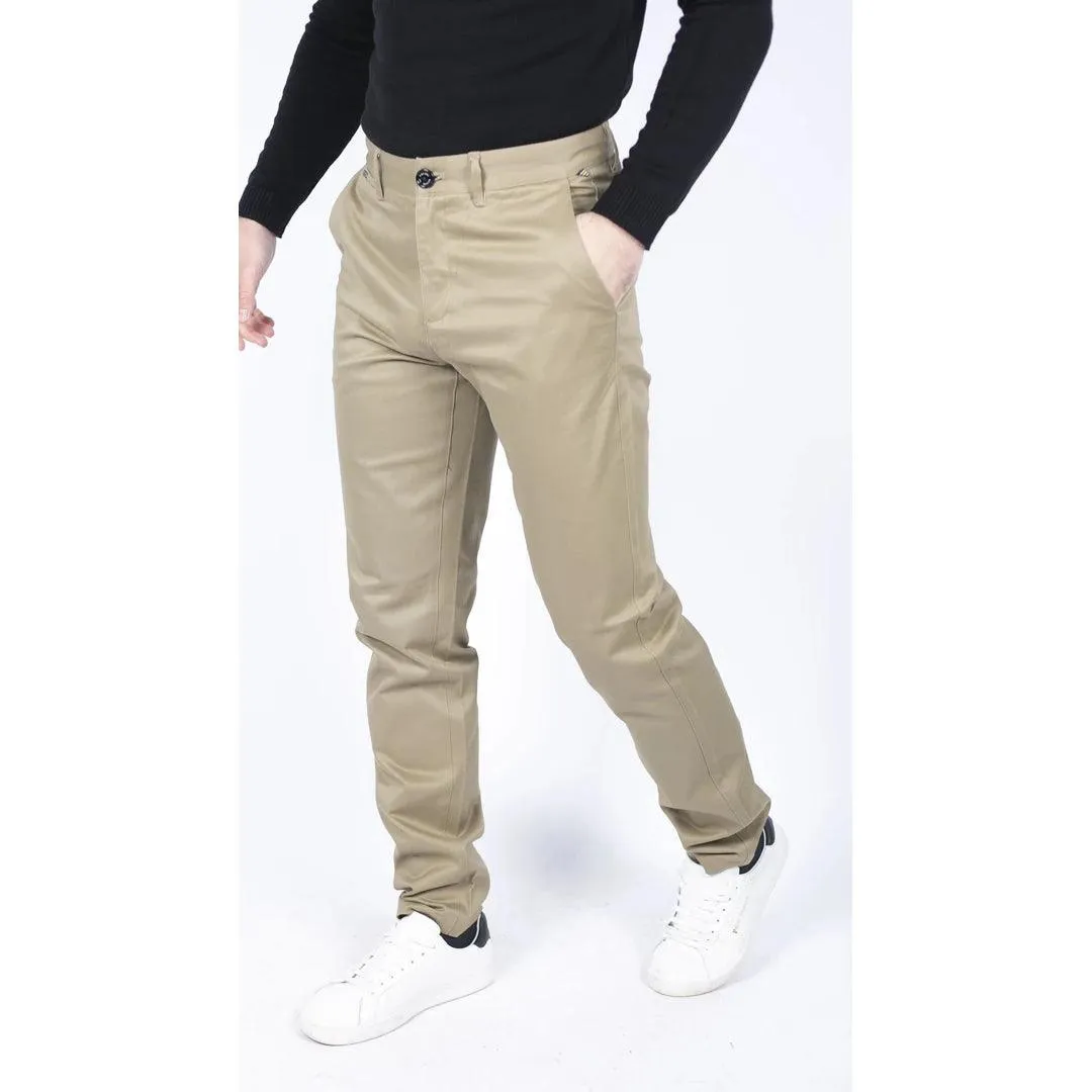 Mens Regular Chino Jeans Trousers Stretch Classic Smart Casual Tailored Fit