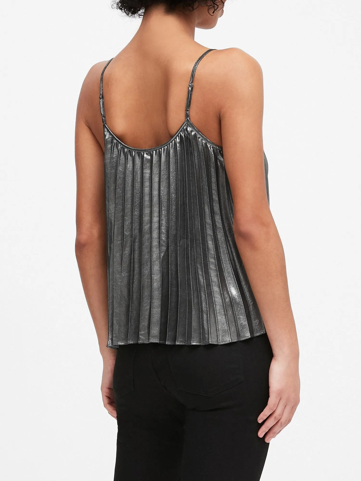 Metallic Pleated Camisole in Gunmetal Silver