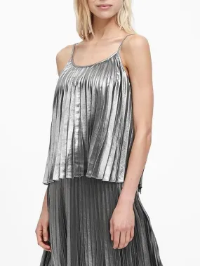 Metallic Pleated Camisole in Gunmetal Silver