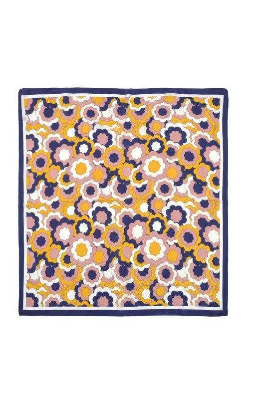 Mix Flower Drawing Print Silky Square Scarf