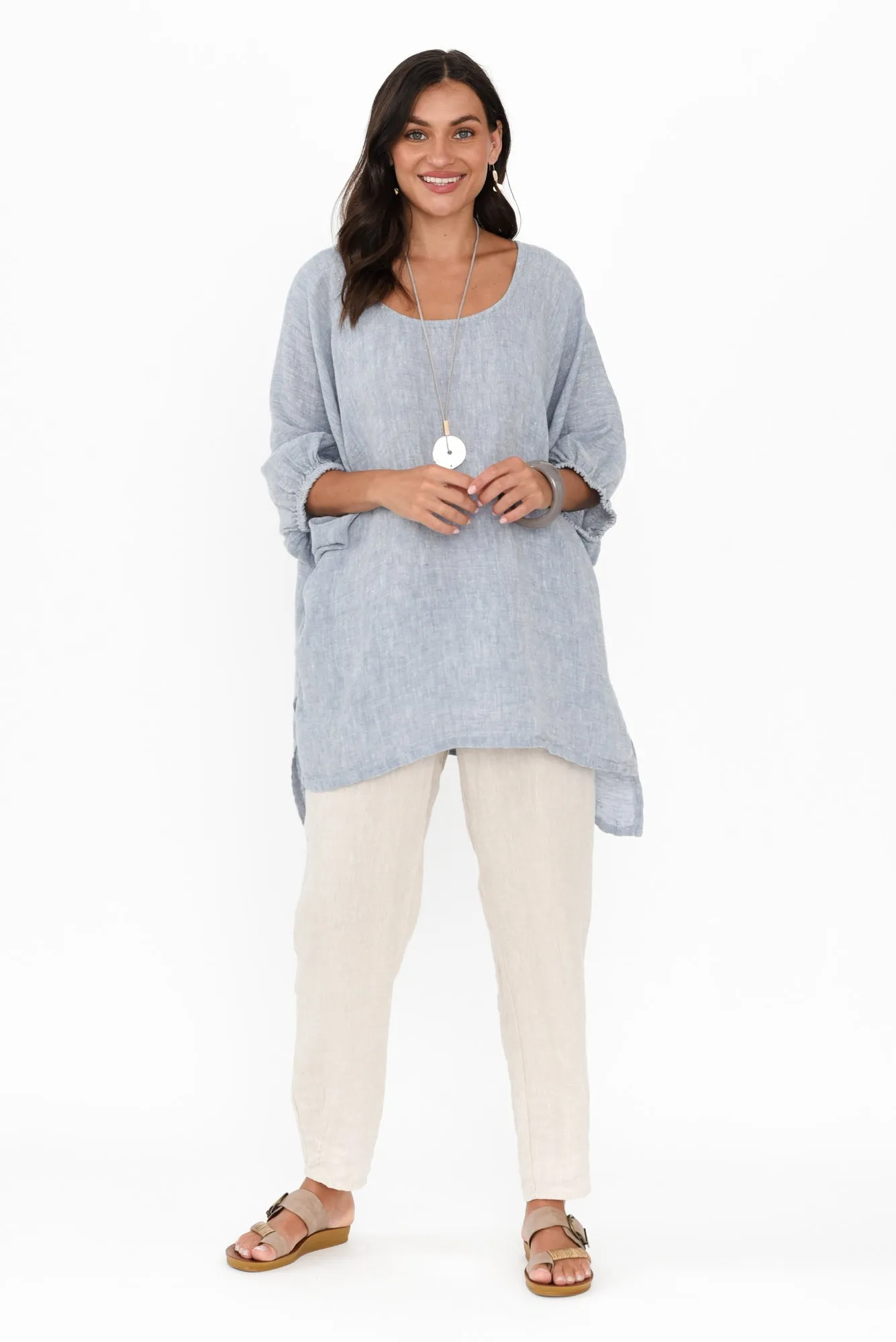 Nassau Blue Linen Top