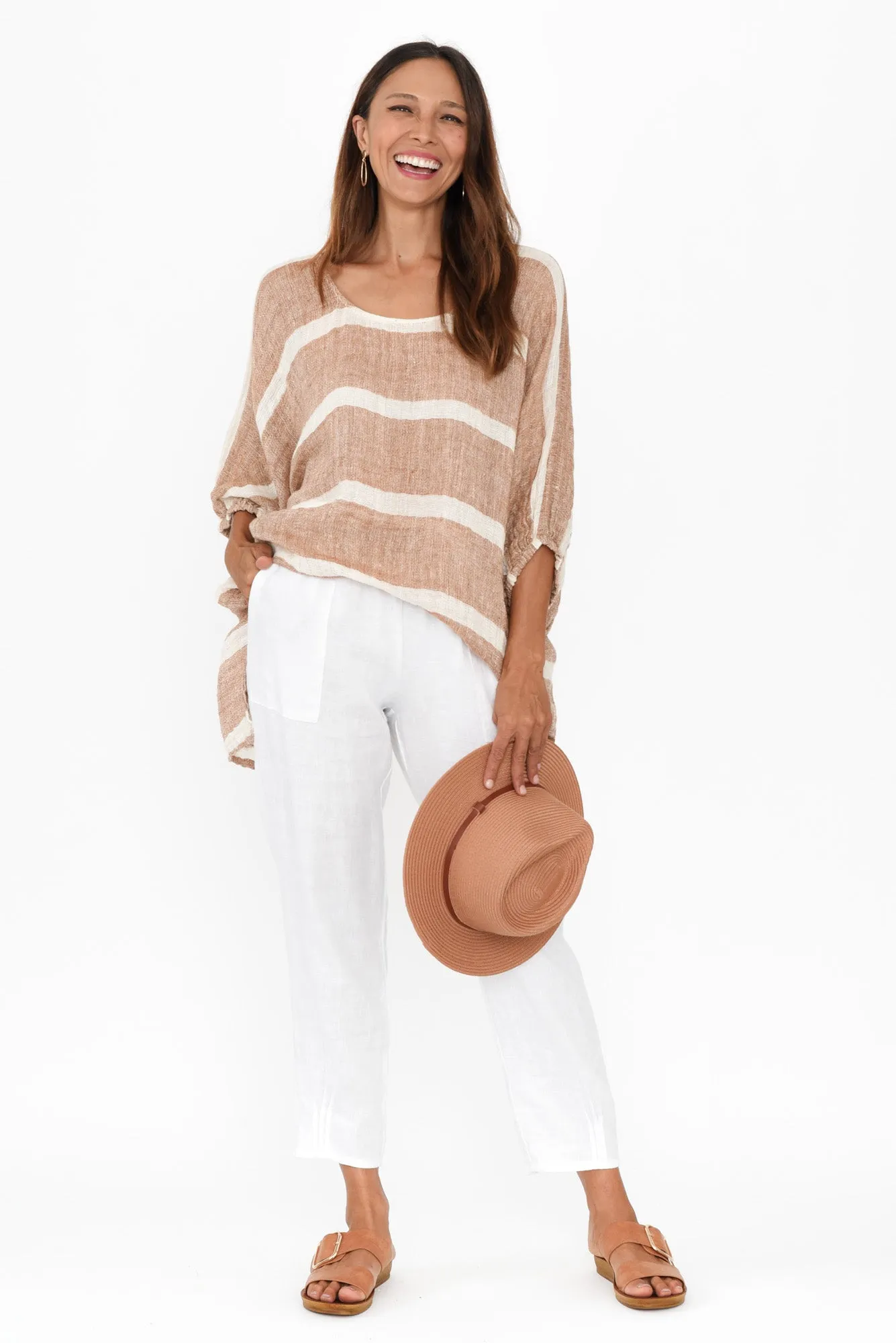 Nassau Rust Stripe Linen Top