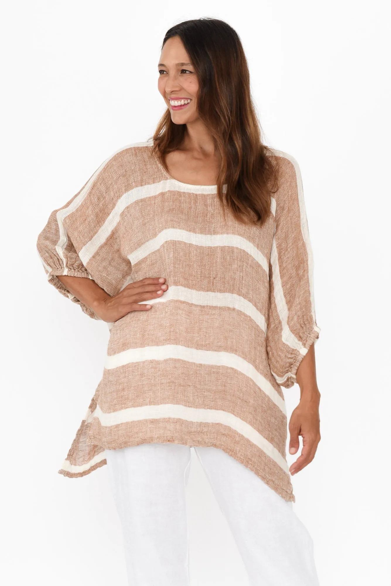 Nassau Rust Stripe Linen Top