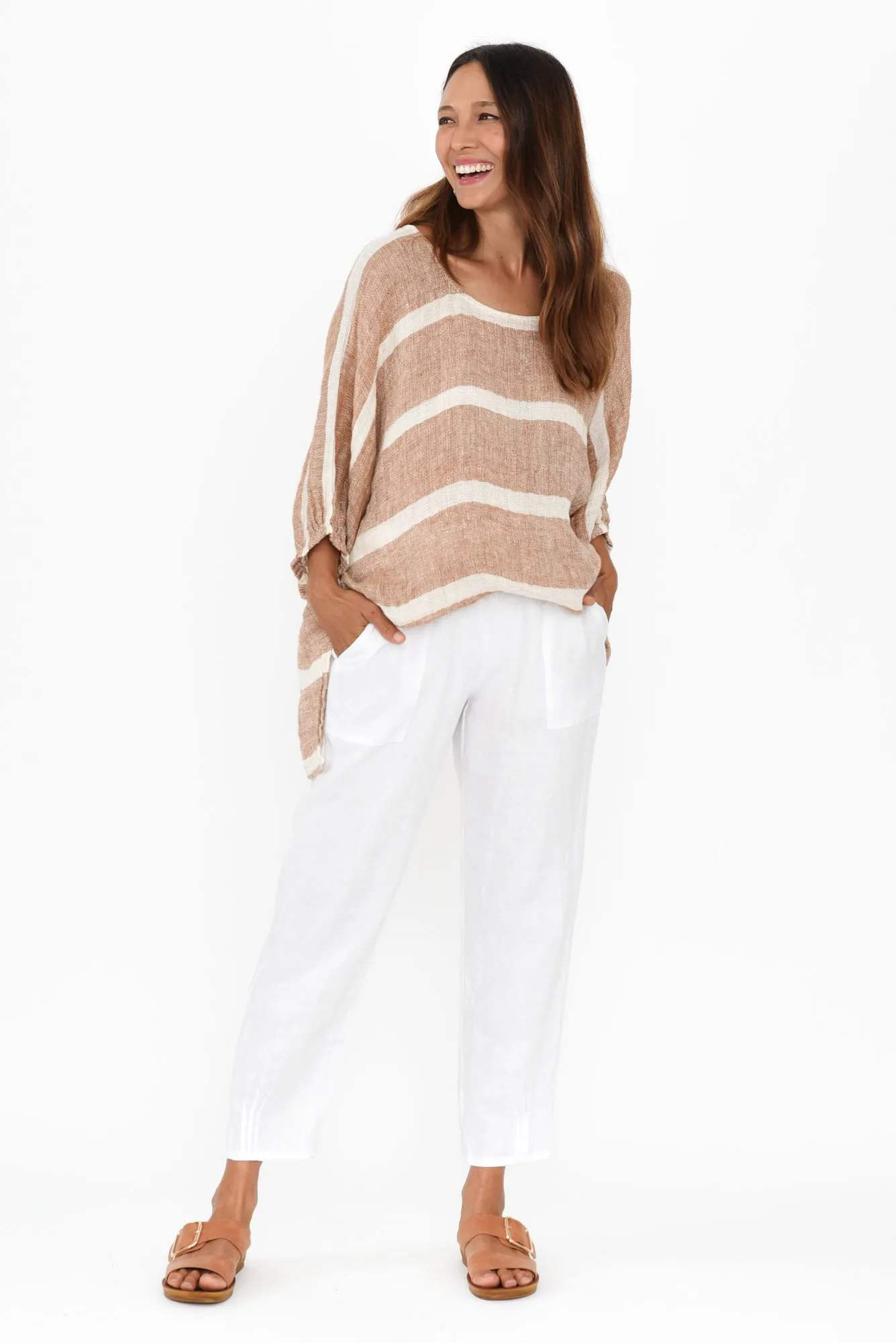 Nassau Rust Stripe Linen Top