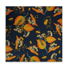 Navy Foliage Bee Silk Square Scarf