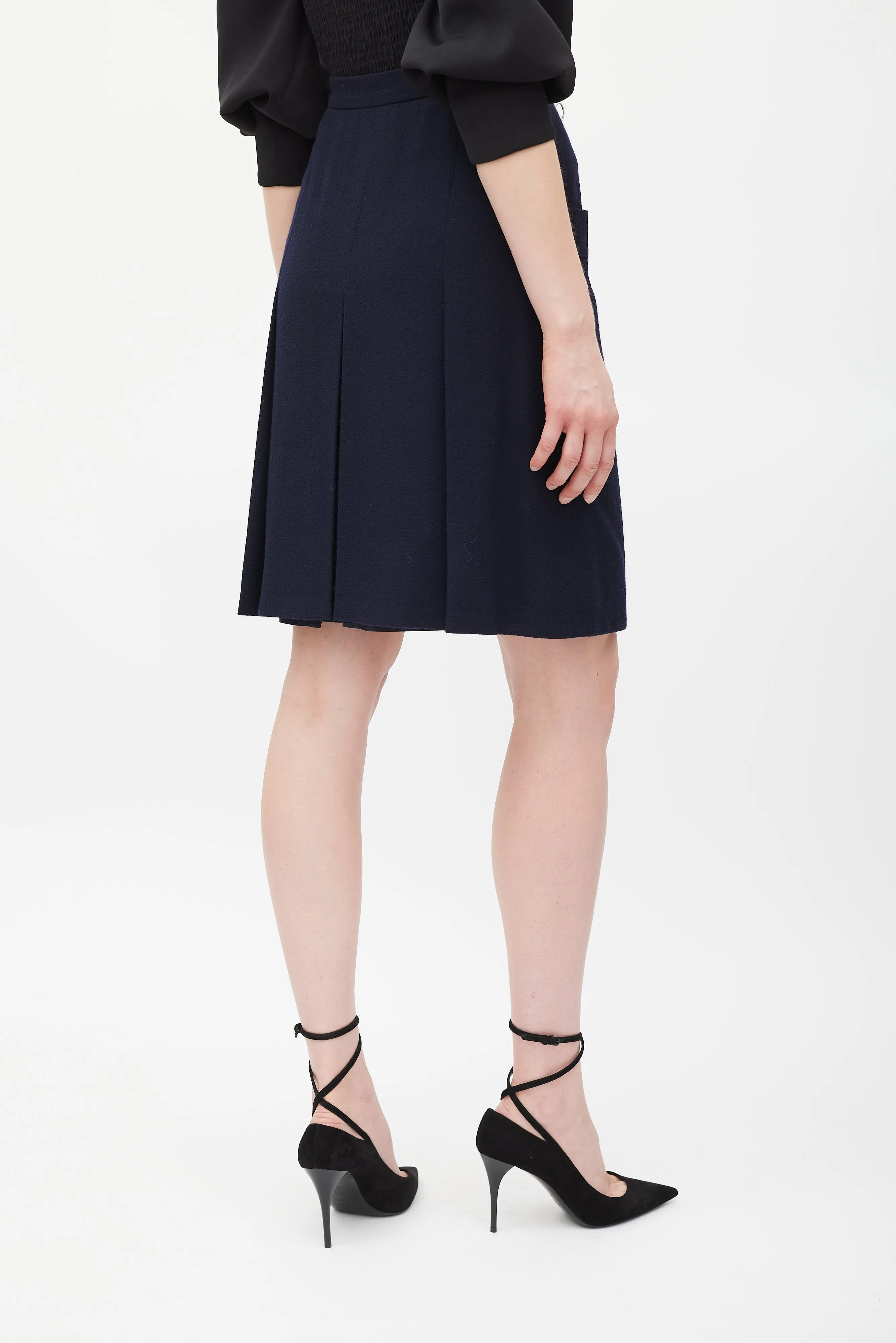 Navy Wool Pleated Skirt