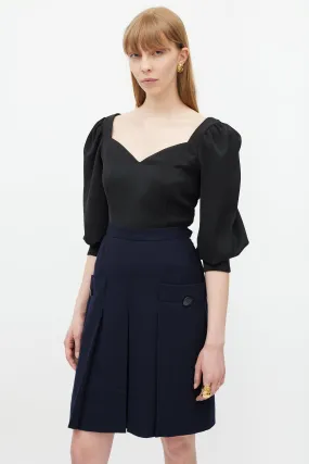 Navy Wool Pleated Skirt