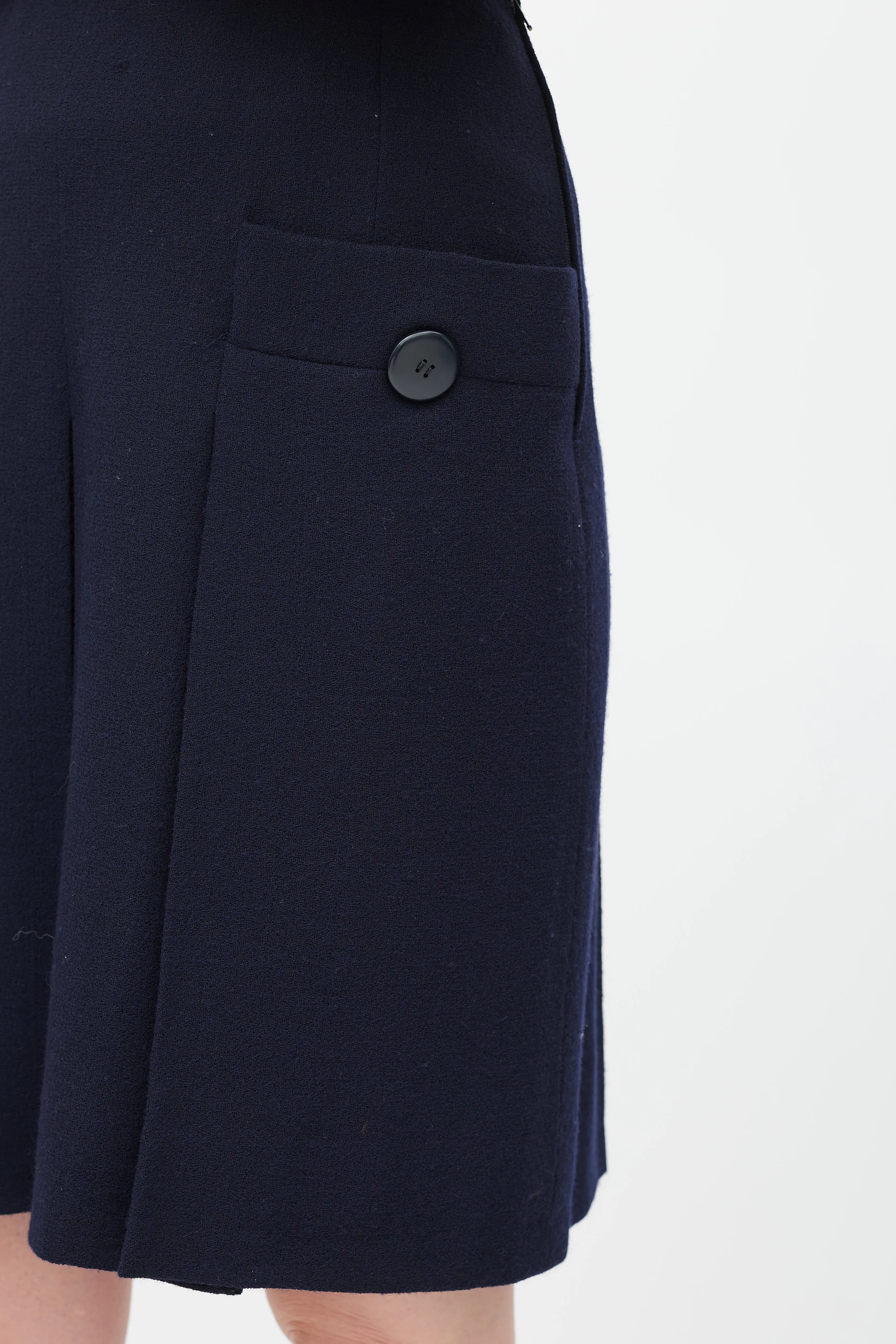 Navy Wool Pleated Skirt