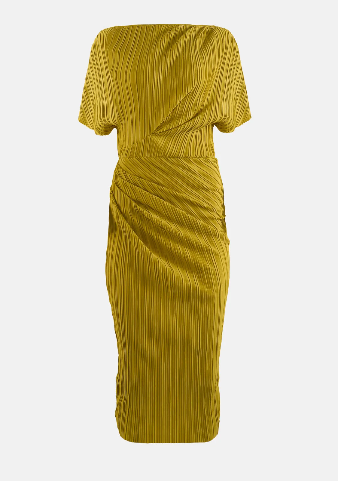 One Off Shoulder Pleated Side Ruched Midi Dress