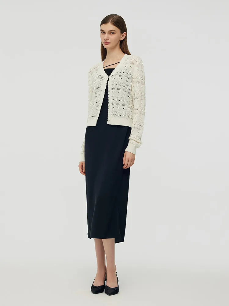 Openwork V-Neck Knitted Women Cardigan