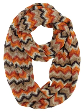 Orange Multicolor Zigzag Striped Infinity Scarf