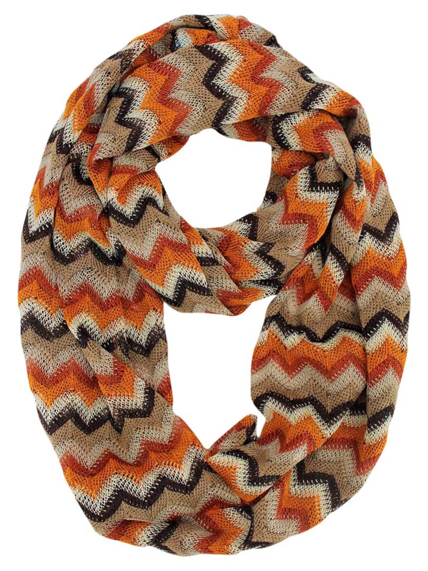 Orange Multicolor Zigzag Striped Infinity Scarf