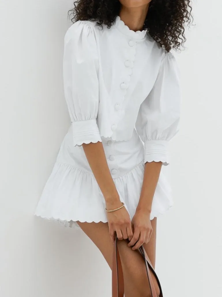 Paulette Scalloped Cotton Skort | White