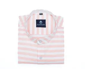 Peach Pink Color Stand Collar Strips Shirts For Men