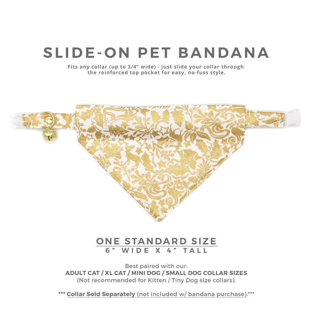 Pet Bandana - "Merry Gold" - Shimmery Winter Botanical Gold Bandana for Cat   Small Dog / Christmas, Wedding / Slide-on Bandana / Over-the-Collar (One Size)