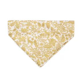 Pet Bandana - "Merry Gold" - Shimmery Winter Botanical Gold Bandana for Cat   Small Dog / Christmas, Wedding / Slide-on Bandana / Over-the-Collar (One Size)