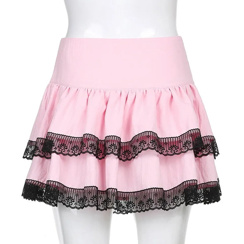 Pink Black Layered Skirt