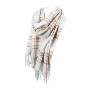 Plaid  Cashmere Feel Winter Scarf Light Blue and Tan