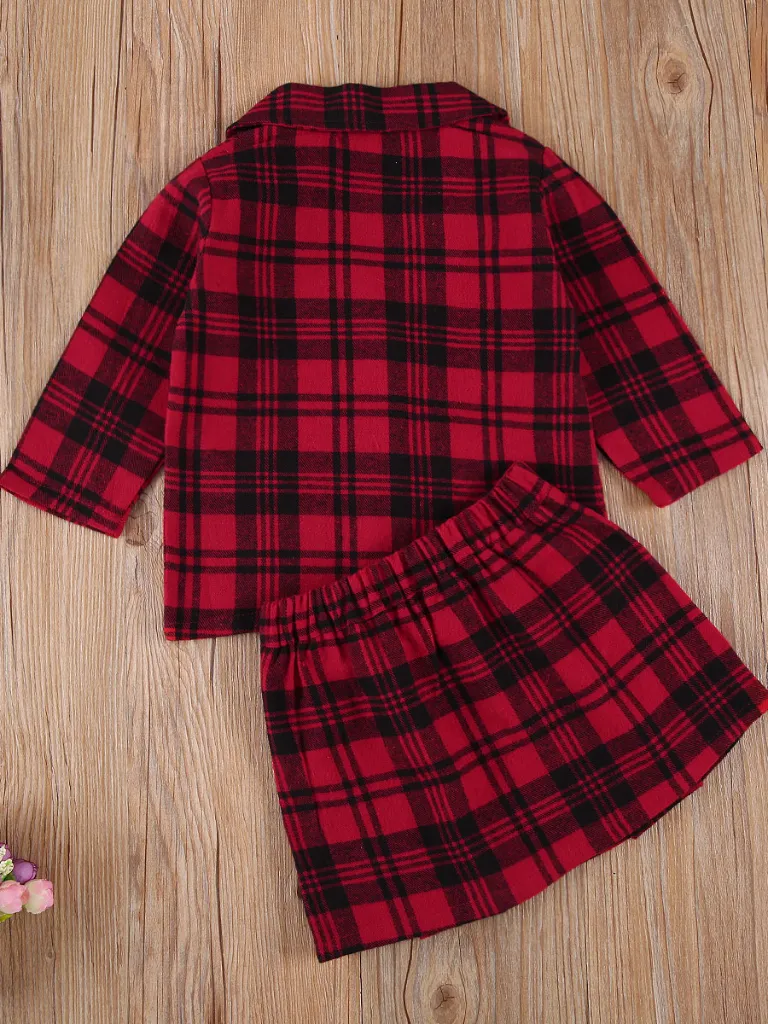 Plaid Pleated Princess Blazer And Skirt Set