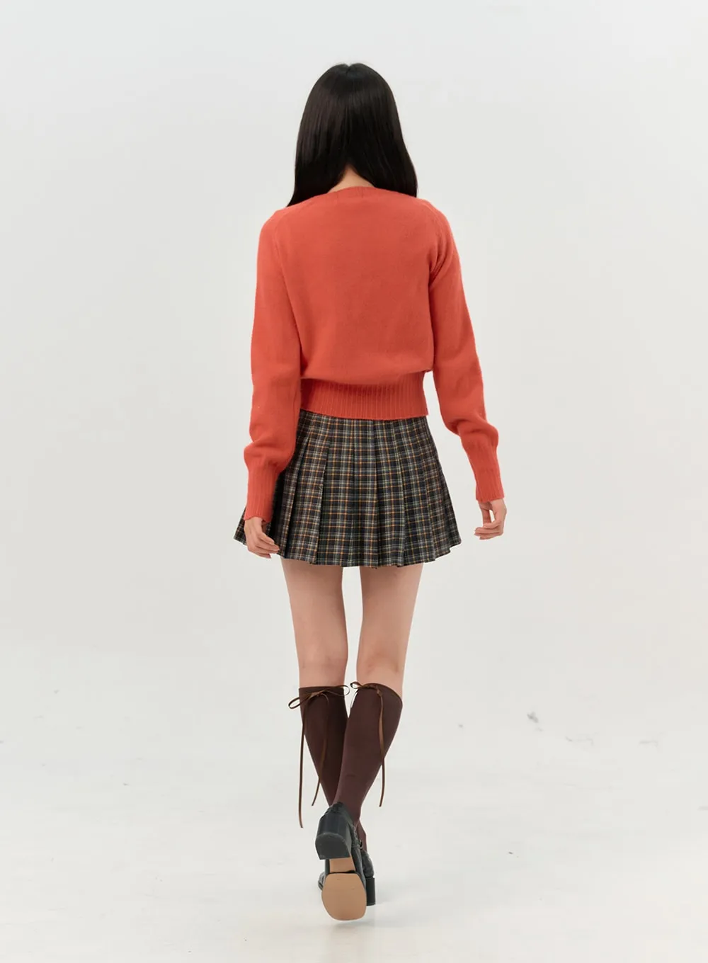 Pleated Check Mini Skirt OO327