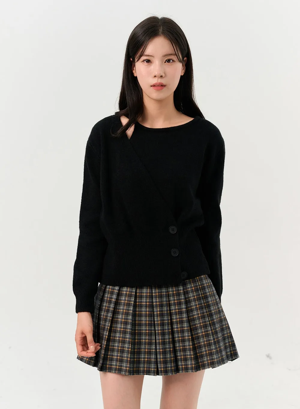 Pleated Check Mini Skirt OO327