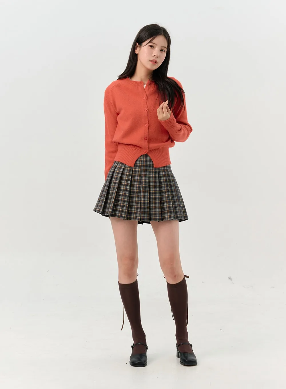 Pleated Check Mini Skirt OO327