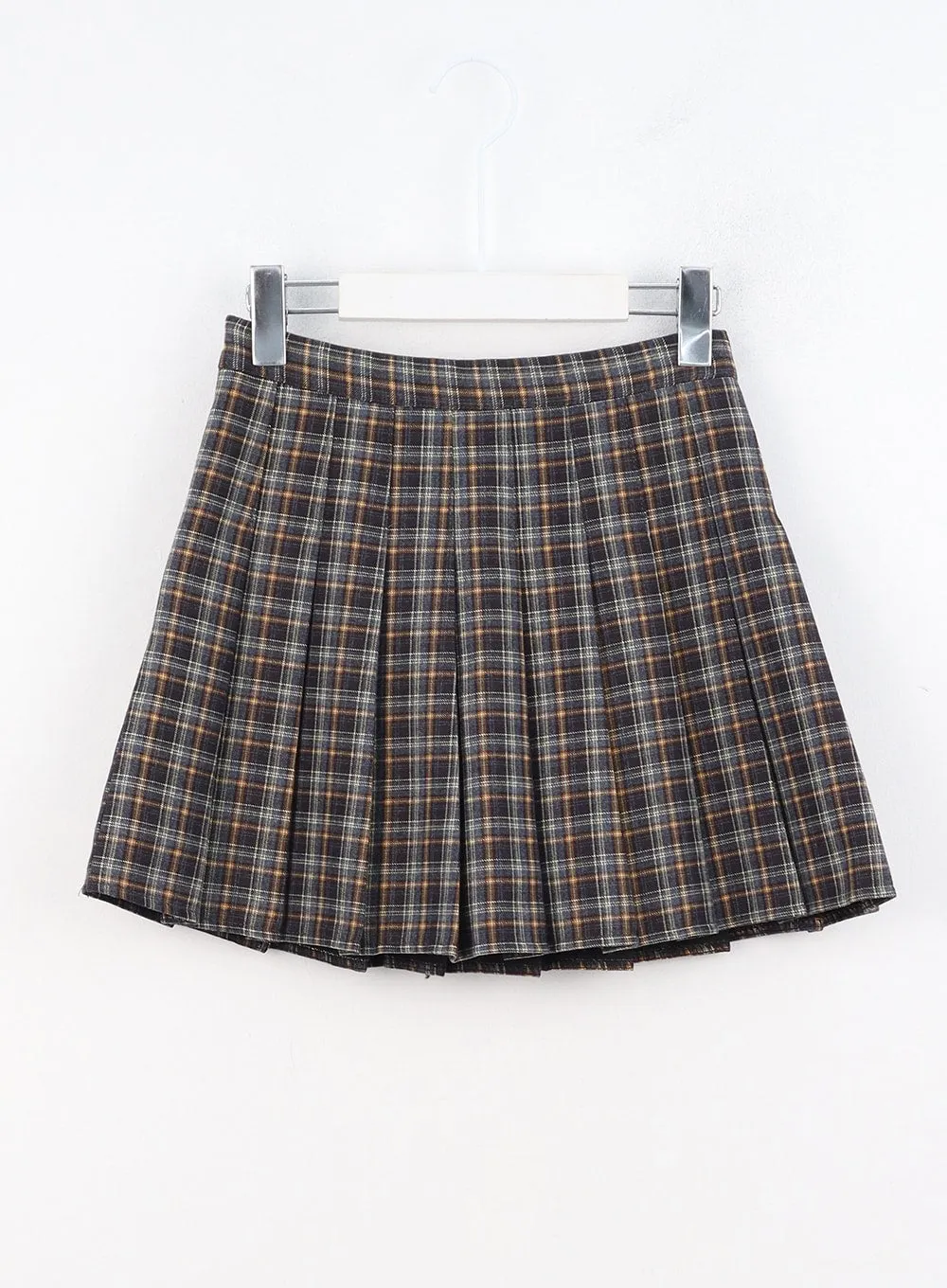 Pleated Check Mini Skirt OO327