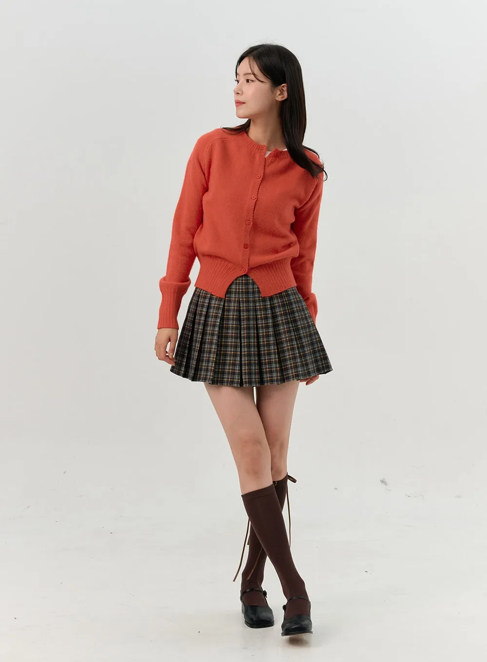 Pleated Check Mini Skirt OO327