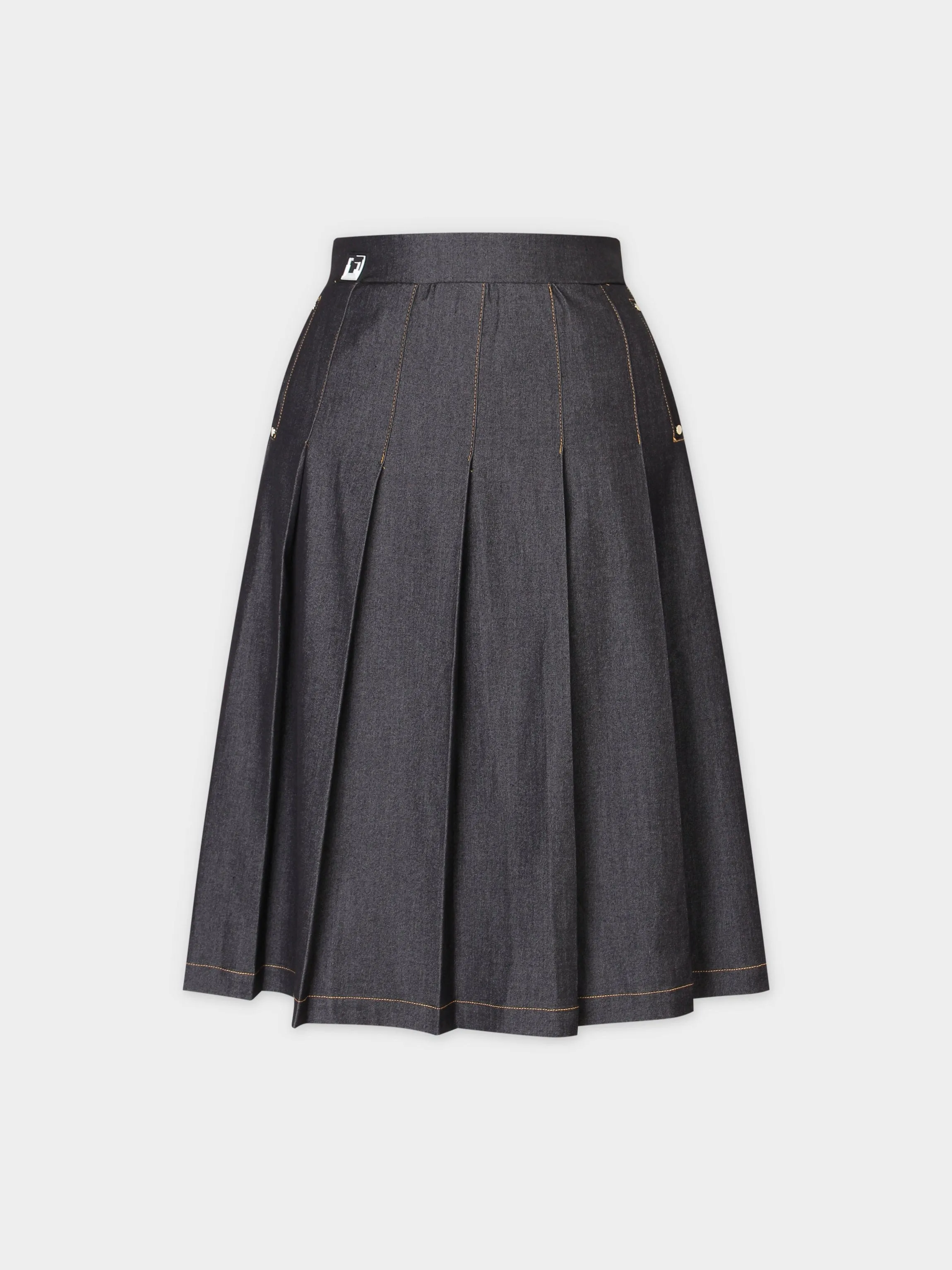 PLEATED DENIM SKIRT-BLACK DENIM