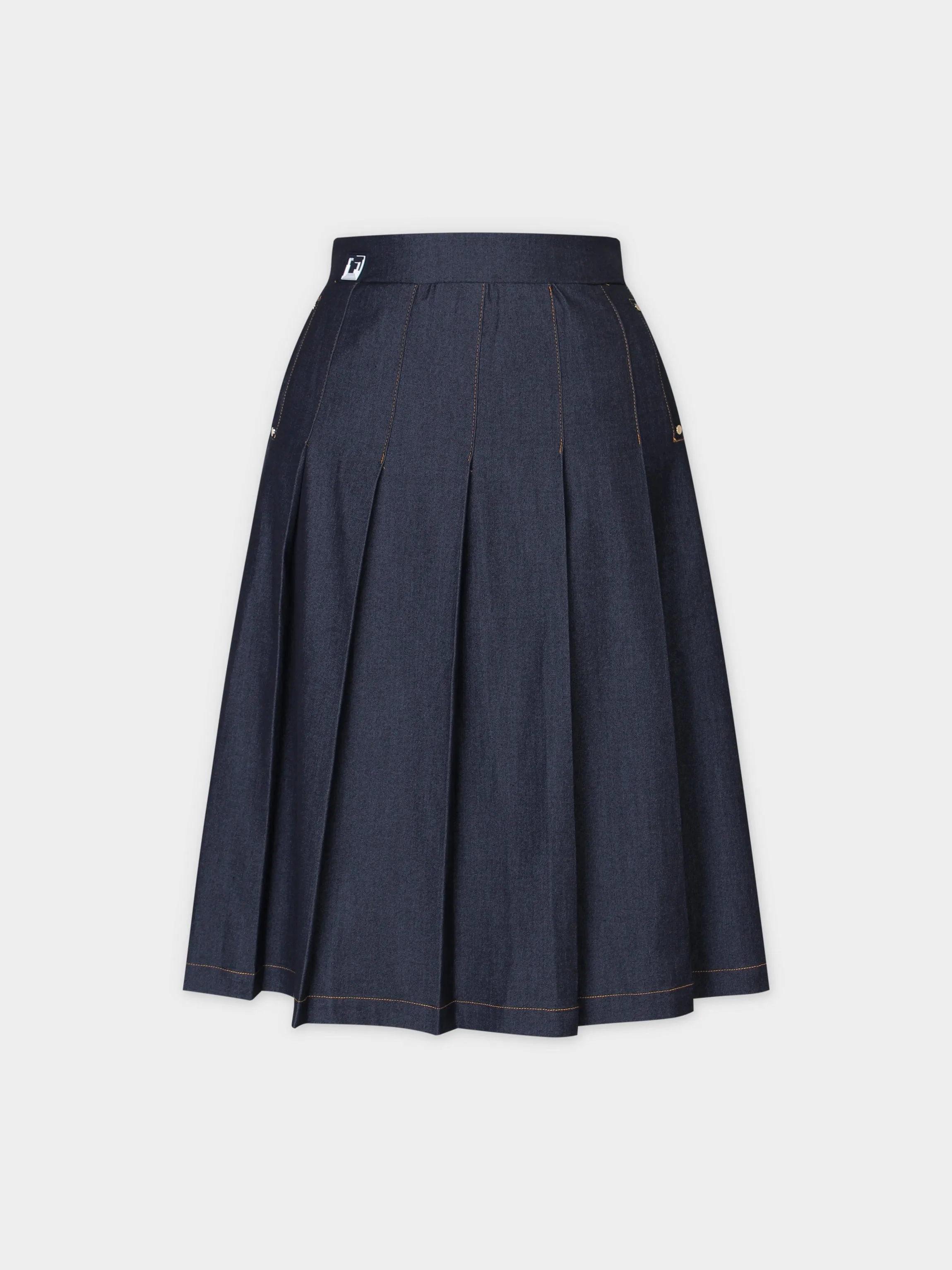 PLEATED DENIM SKIRT-DARK DENIM