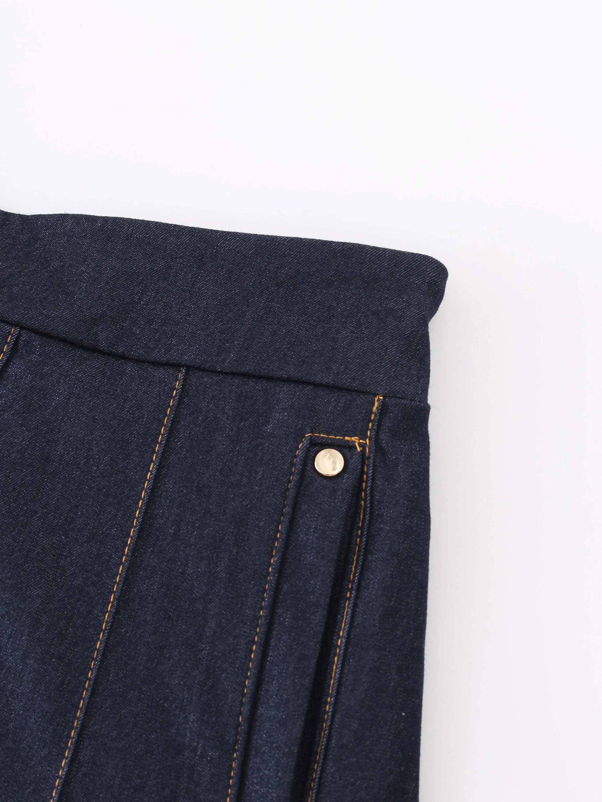 PLEATED DENIM SKIRT-DARK DENIM