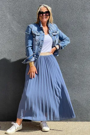 Pleated Maxi Skirt | Denim Blue