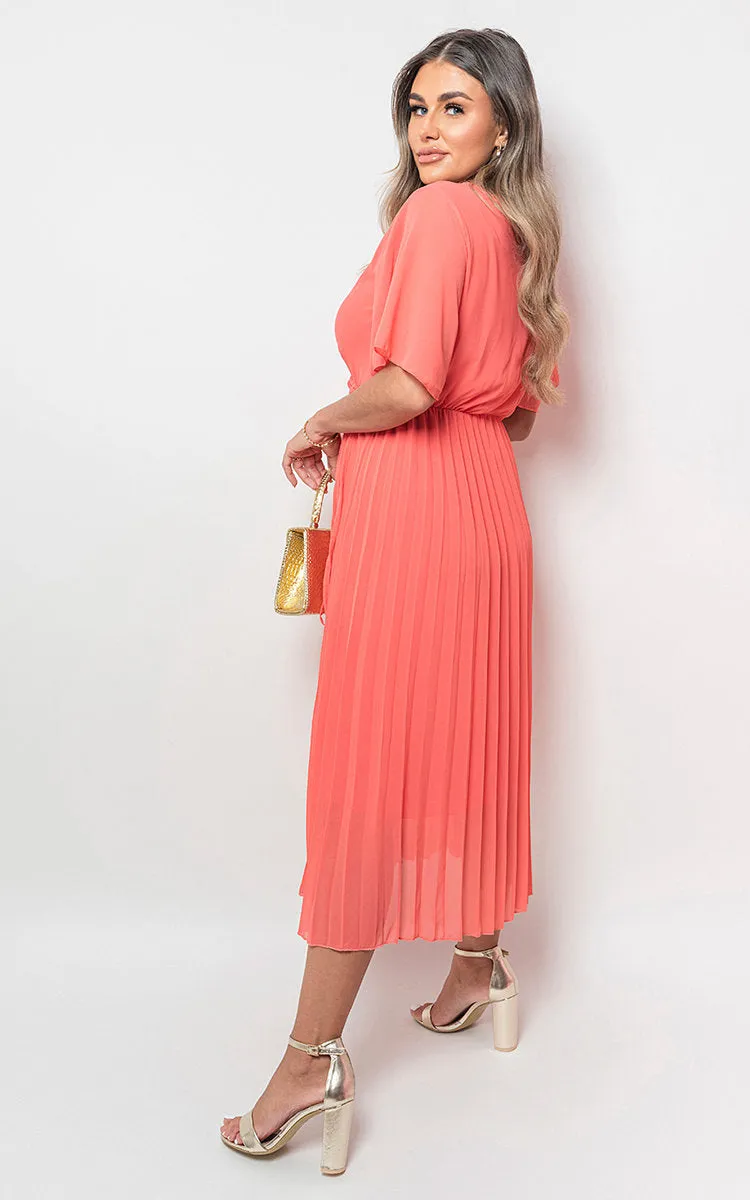 Pleated Wrap Front  Maxi Dress