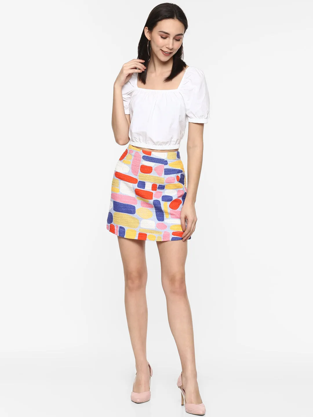 Porsorte Women Cotton Bouqlet Block Print Mini Skirt