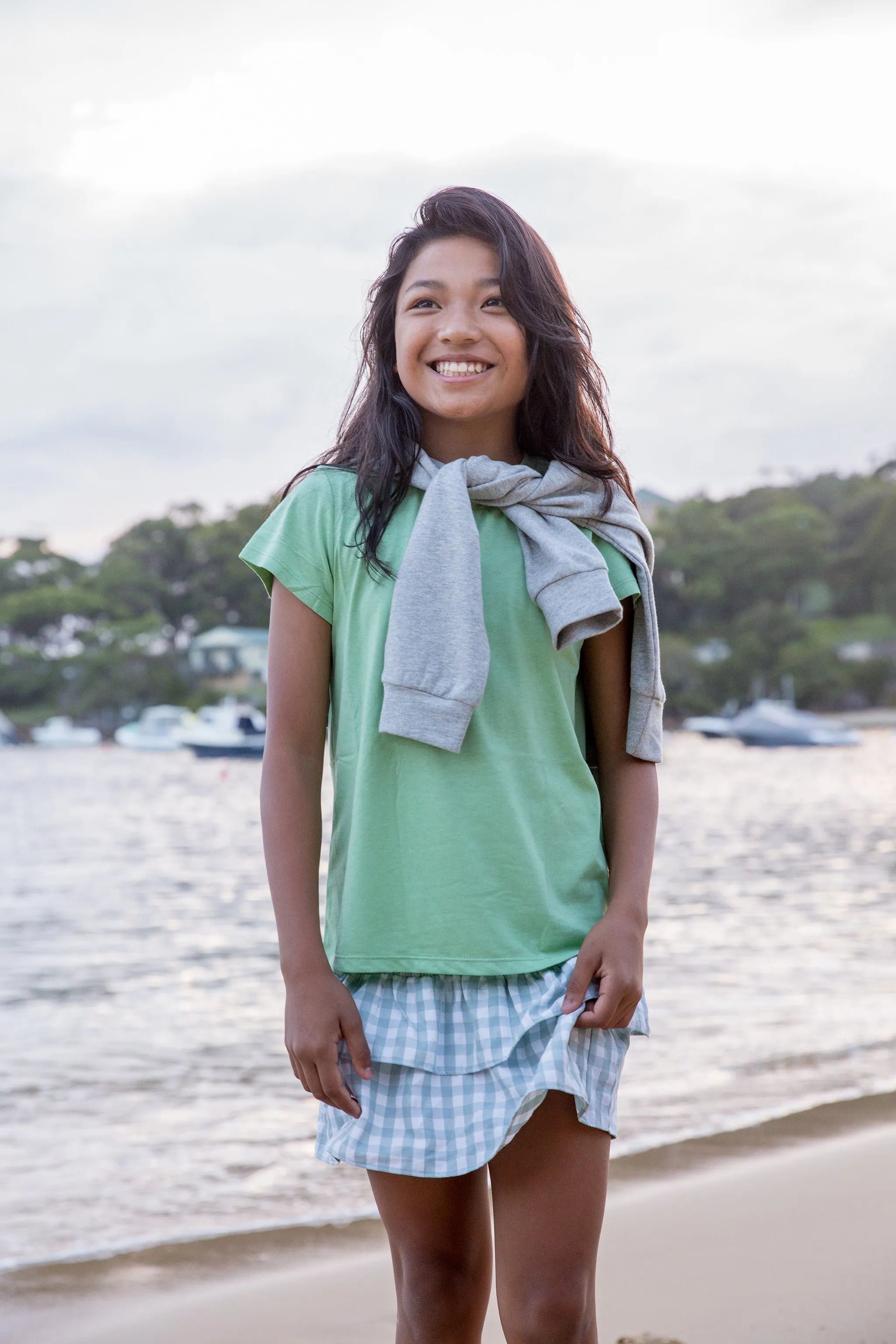 POSITANO SKIRT IN SOFT SEA GREEN AND WHITE