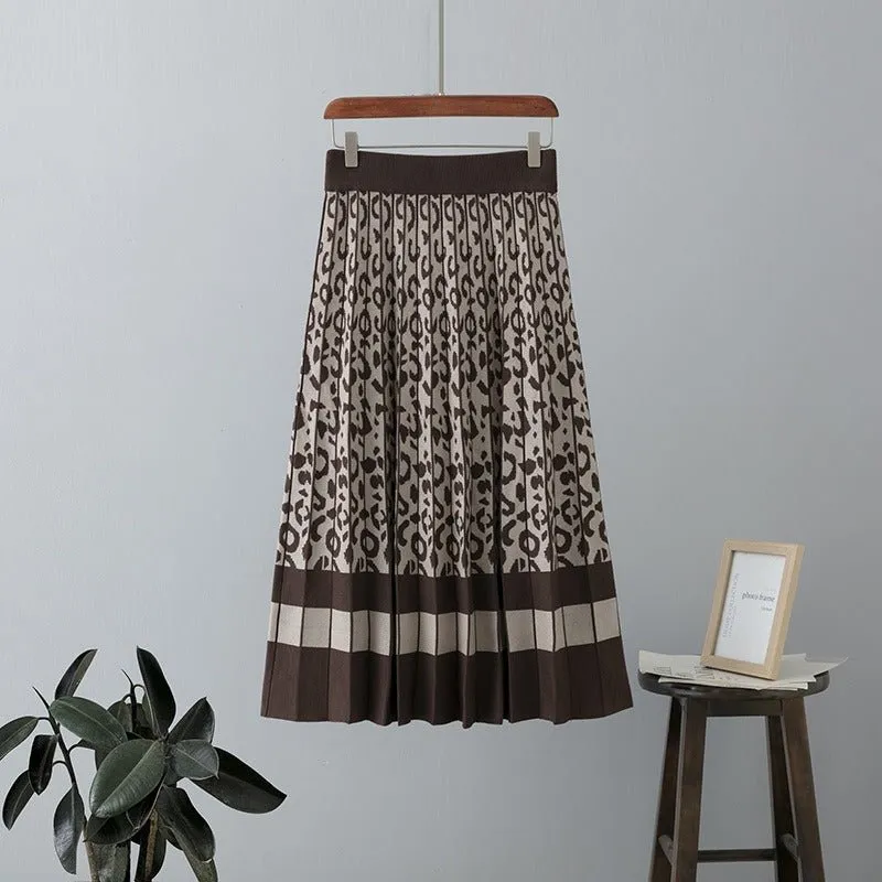 Pre Order:  Lines and Curls Contrast Knitted Skirt